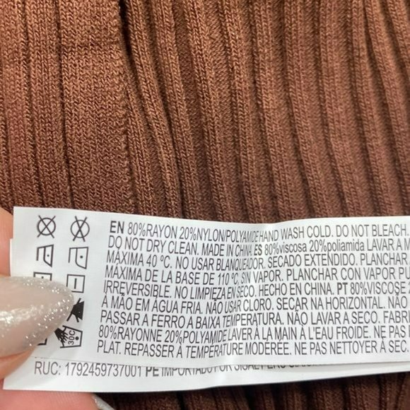 RELISTED Brown Ribbed Bodycon Midi Dress Slit - Picture 5 of 5